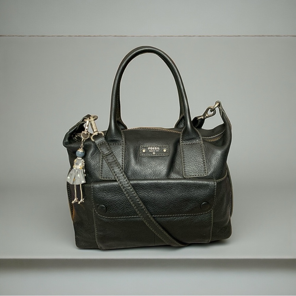 Fossil Black Pebbled Leather Blake Satchel/Crossbody